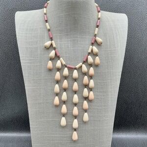 JEWELMINT Statement Fringe Necklace‎ Pink Beige Teardrop Resin Lobster Clasp
